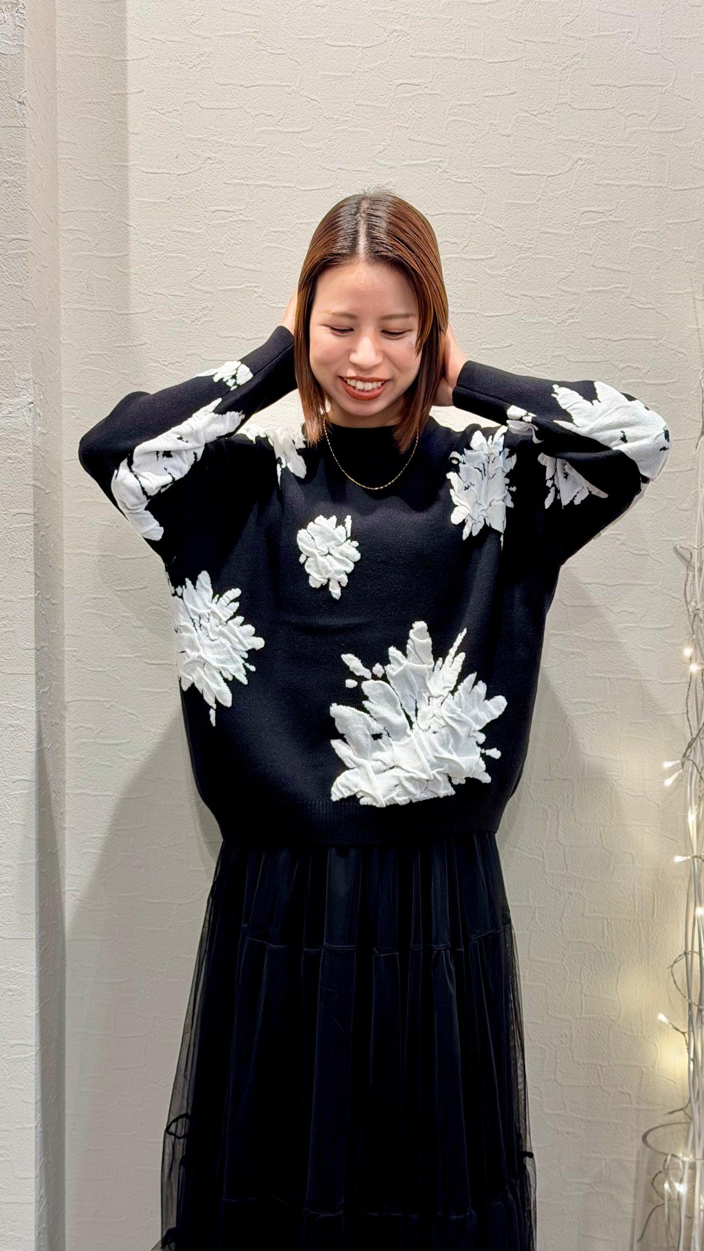 花柄ジャカード袋編みオーバーサイズニット