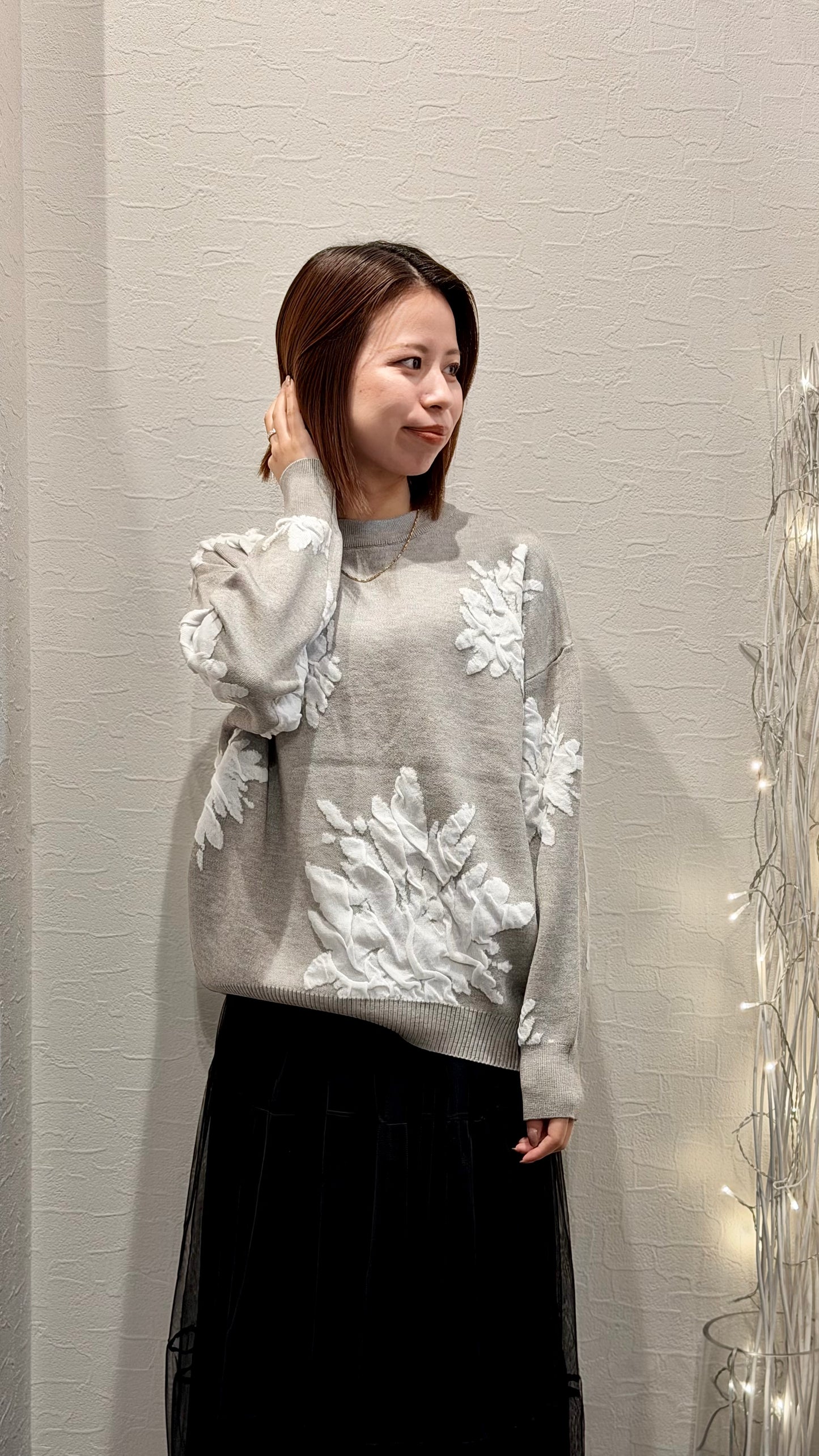 花柄ジャカード袋編みオーバーサイズニット