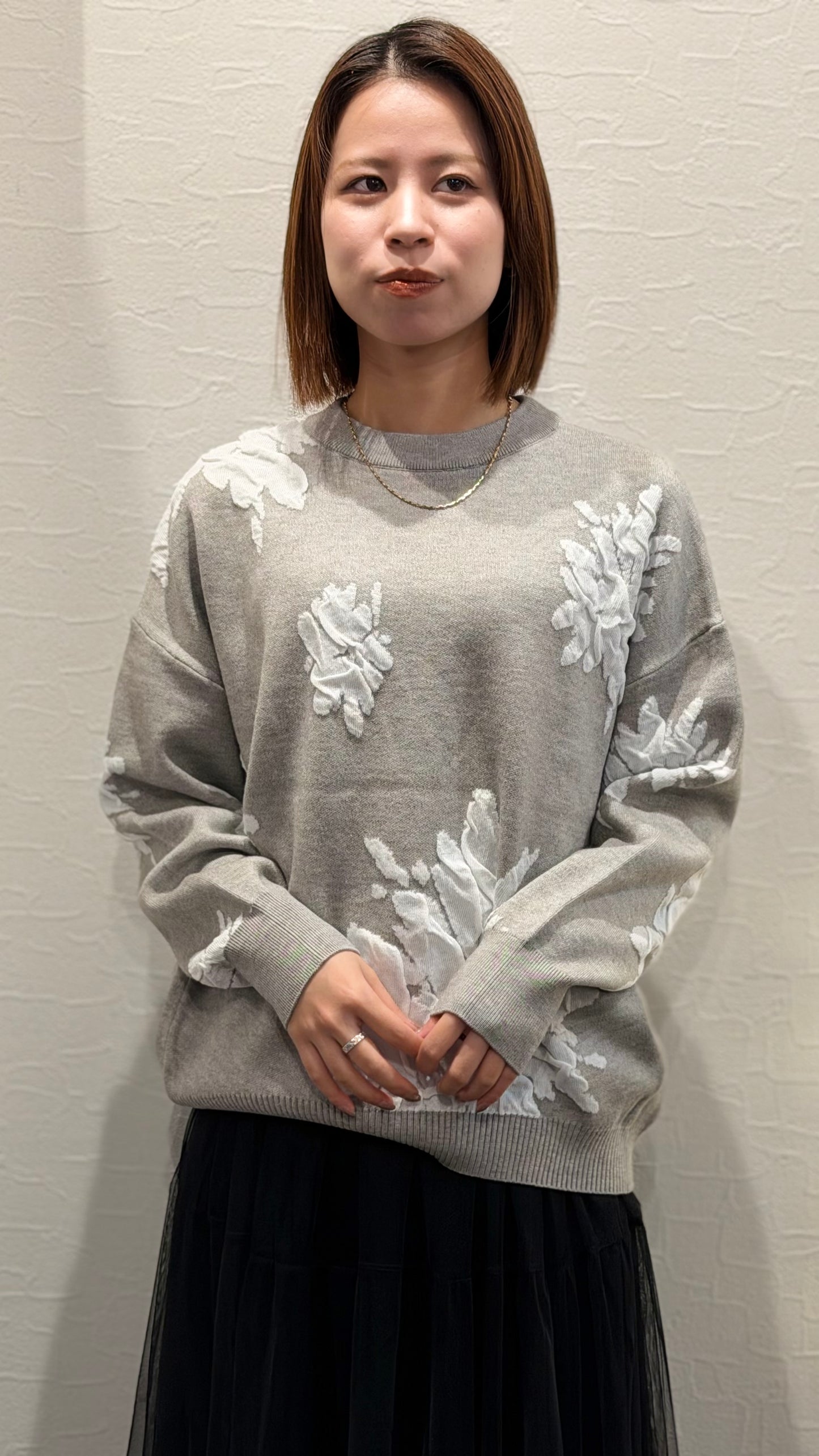 花柄ジャカード袋編みオーバーサイズニット