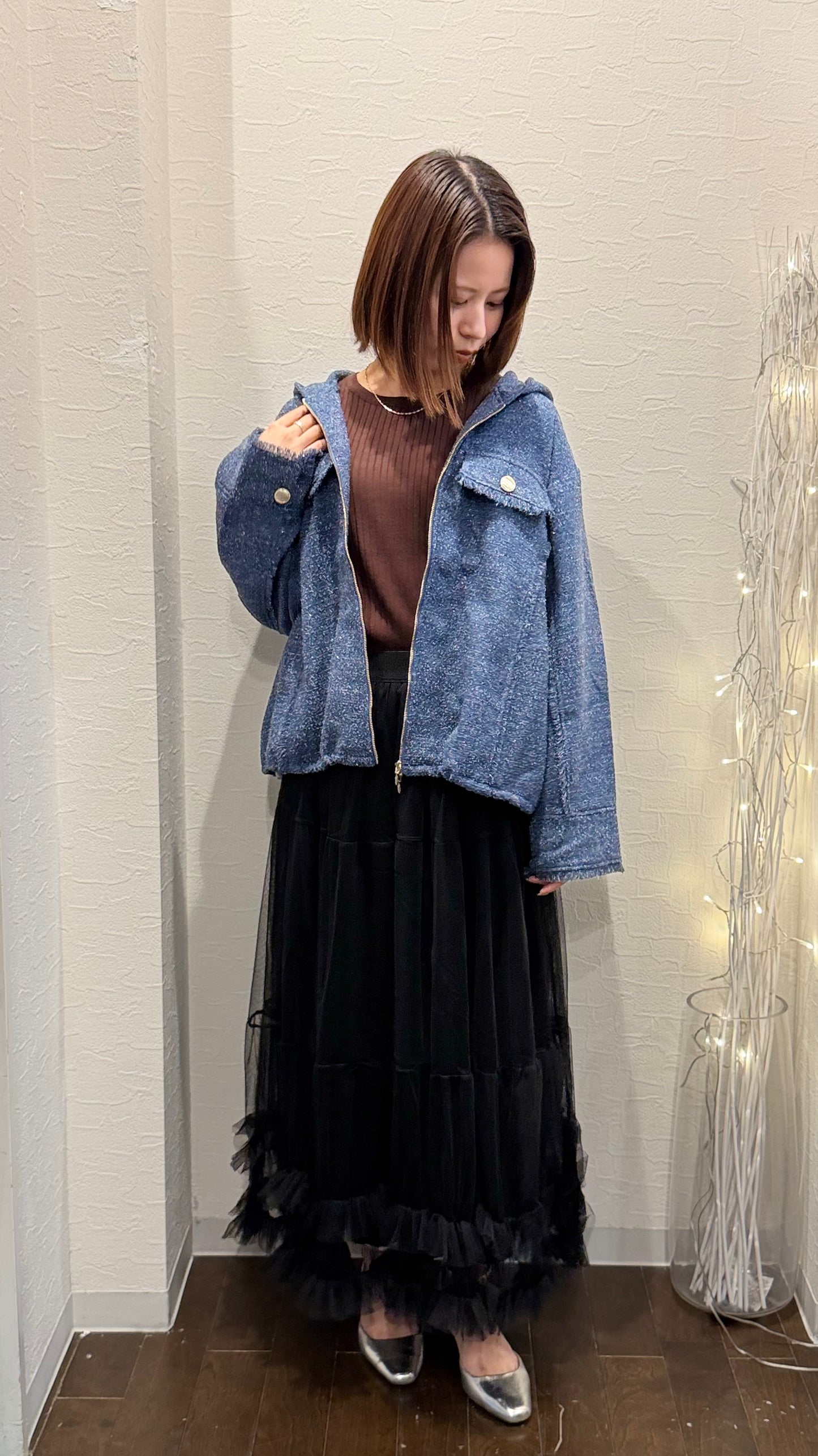 palm RICHE ラメツイード フーディングジップジャケット
