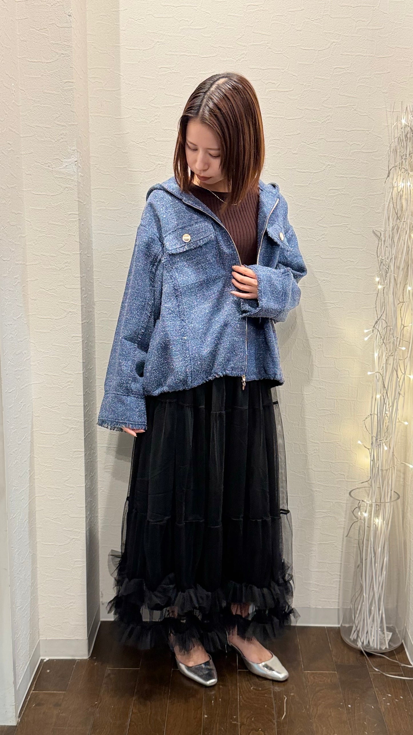 palm RICHE ラメツイード フーディングジップジャケット