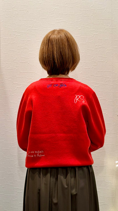 【ROSIEE】メッセージ刺繍クルーネックニット