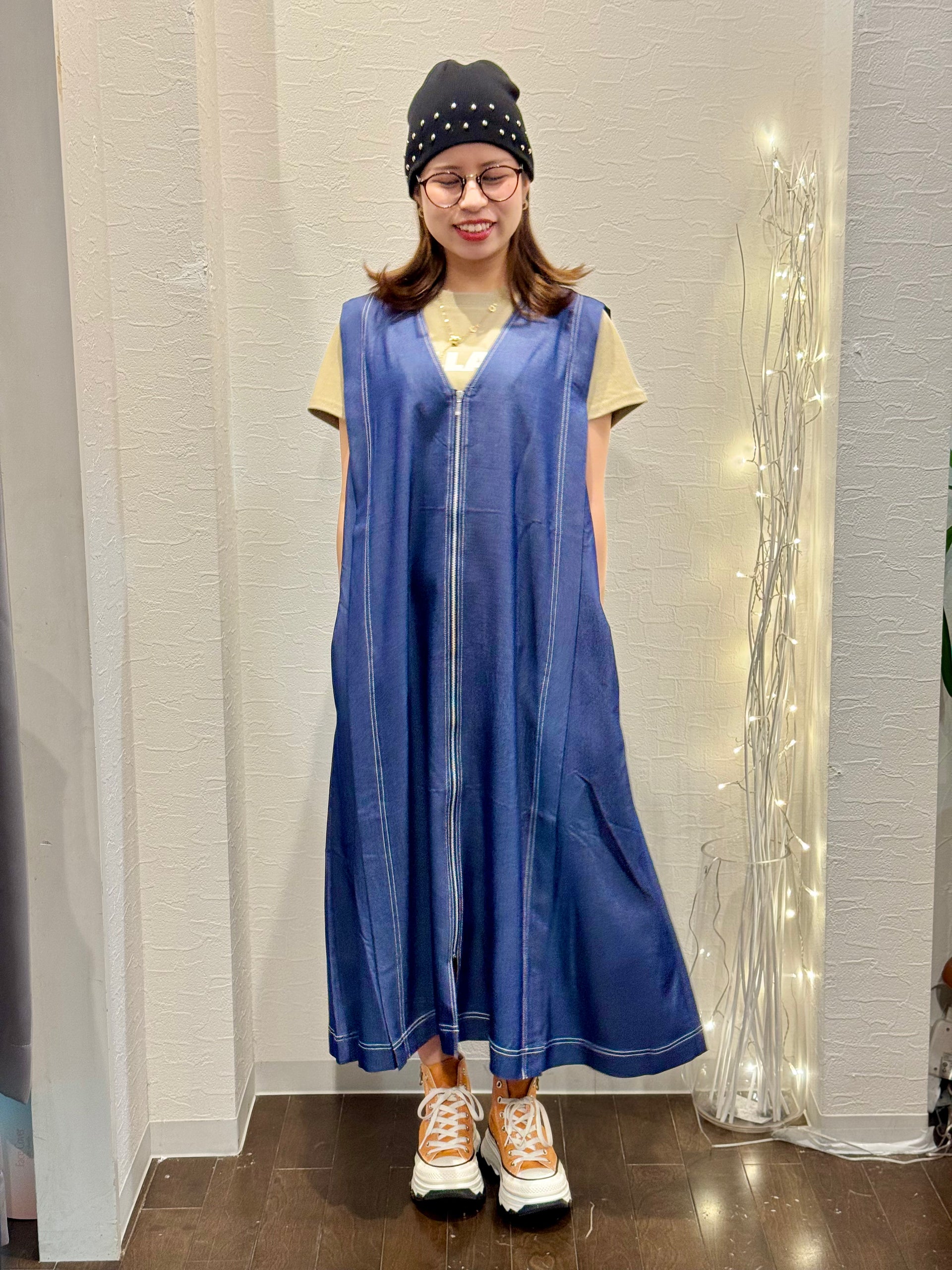 ののやまあき　ワンピース ARCADE シャツワンピース 秋服 フレア ロングシャツ 伸縮