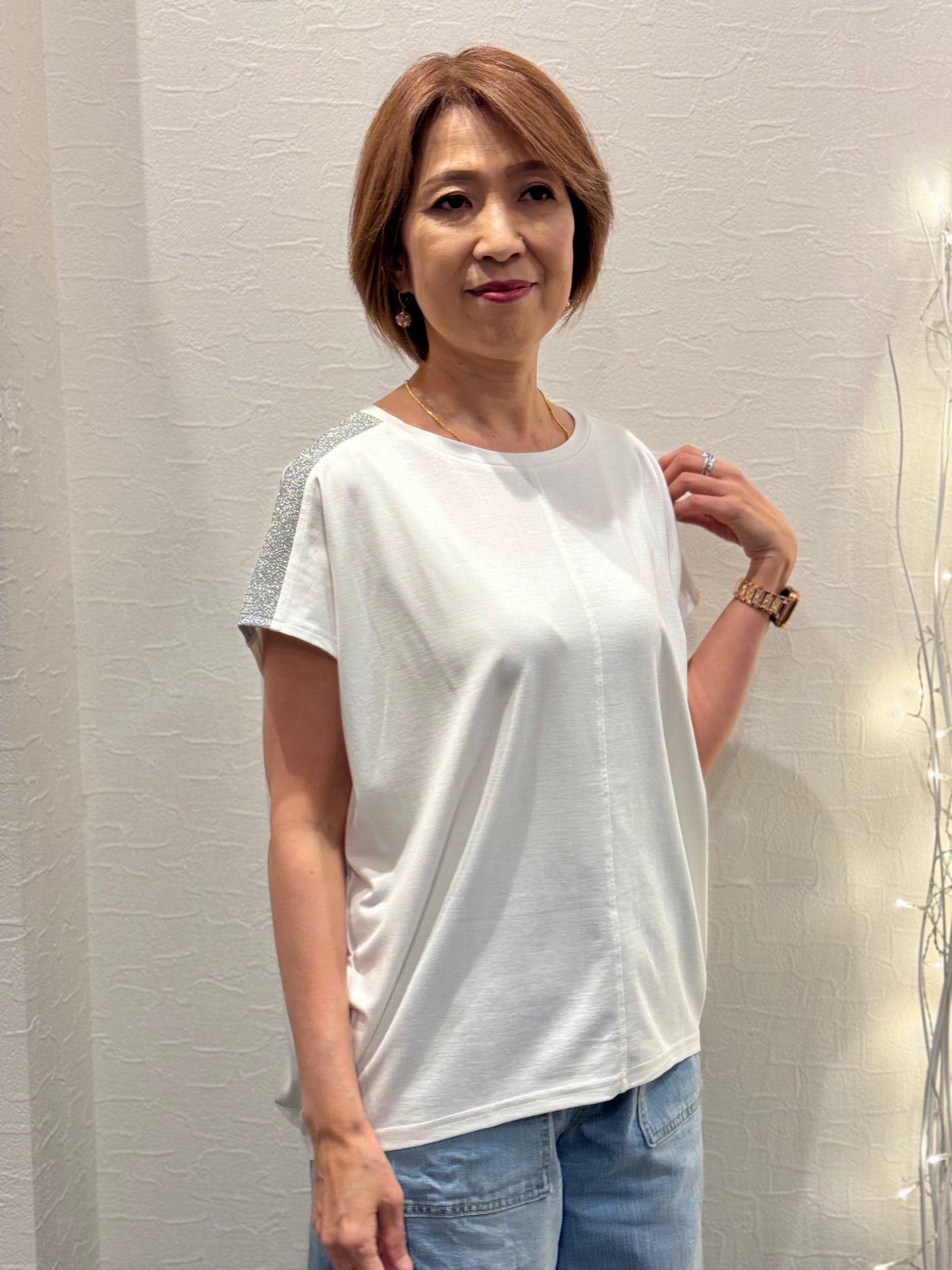 肩ラメ部分使いカットソー　30%OFFでのご提供になりました！