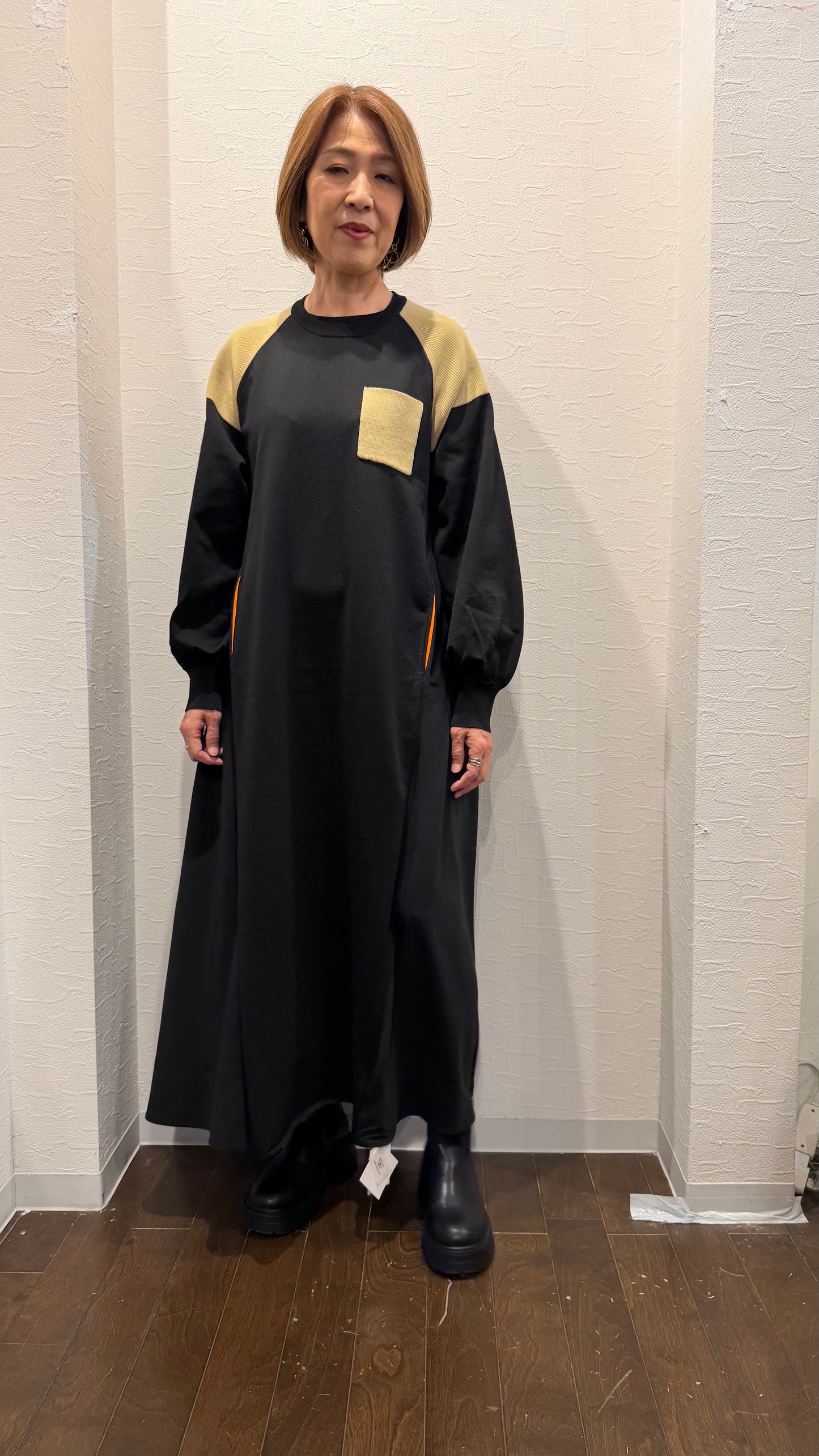 ニット部分使いAラインワンピース