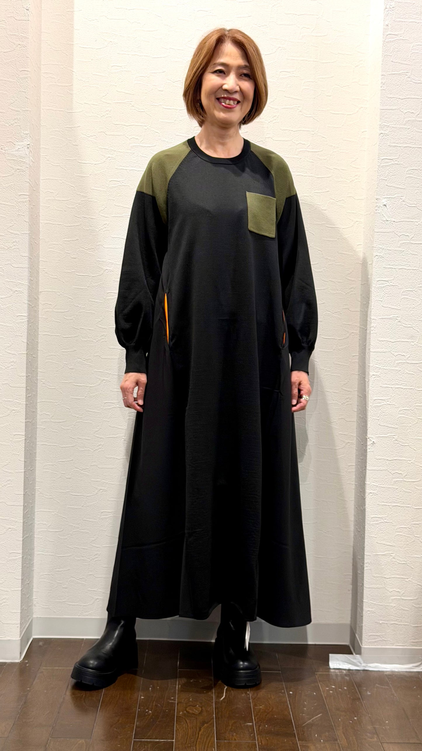 ニット部分使いAラインワンピース