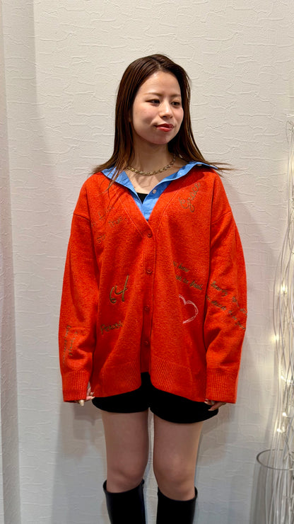 ロゴ刺繍カーディガン