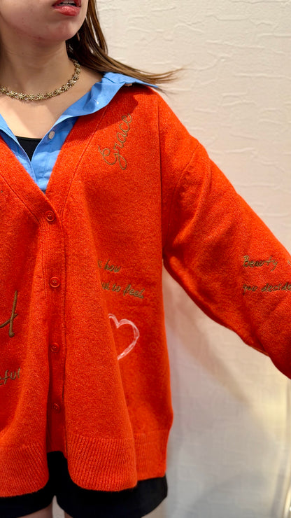 ロゴ刺繍カーディガン