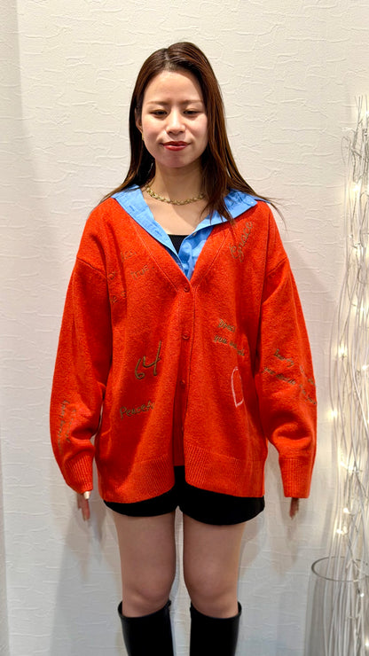 ロゴ刺繍カーディガン